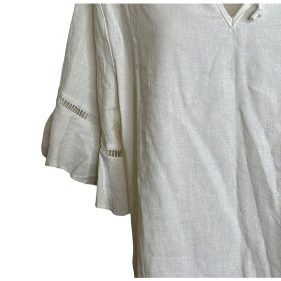 New Ellen Tracy Women Linen Tunic Top Medium White Bell Sleeves Boho‎ Lagenlook - Picture 5 of 7